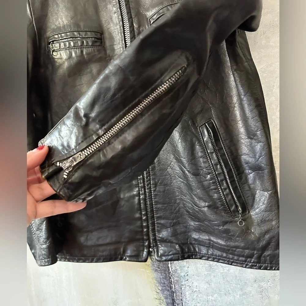 Vintage Black Leather Motorcycle Jacket by British Sportswear, M